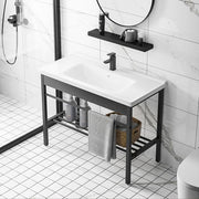 40" Tapsten Vitreous China Console Sink with Black Powdercoat Steel Stand and Shelf