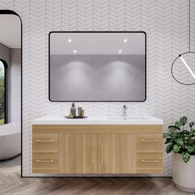 Moreno Bath ELSA60SRWH Elsa 60" Floating Bathroom Vanity with Reinforced Acrylic Single Sink Top (Right Side)