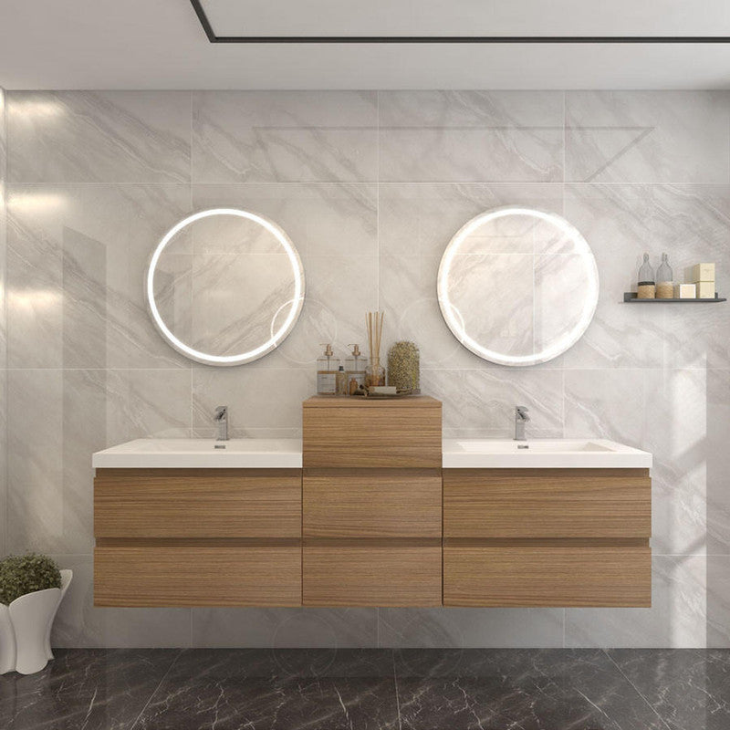 Moreno Bath BOW104DD BOW 104" FLOATING DOUBLE BATHROOM VANITY WITH REINFORCED ACRYLIC DOUBLE SINKS W/MIDDLE SIDE CABINET - view 8