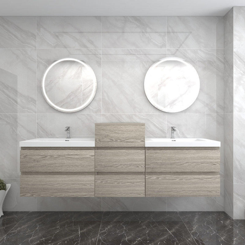Moreno Bath BOW104DD BOW 104" FLOATING DOUBLE BATHROOM VANITY WITH REINFORCED ACRYLIC DOUBLE SINKS W/MIDDLE SIDE CABINET - view 9