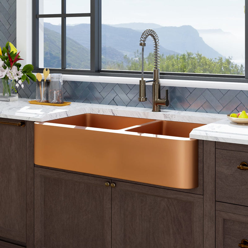 42" Dolton Smooth Copper 60/40 Offset Double-Bowl Farmhouse Sink