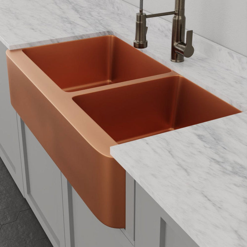 42" Dolton Smooth Copper 60/40 Offset Double-Bowl Farmhouse Sink