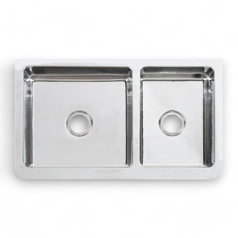 42" Talbert 60/40 Double-Bowl Stainless Steel Farmhouse Sink - Polished Hammered Steel