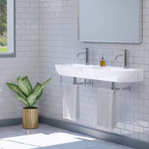 47" Kincaid Wall-Mount Vitreous China Double-Bowl Sink with Steel Towel Bars