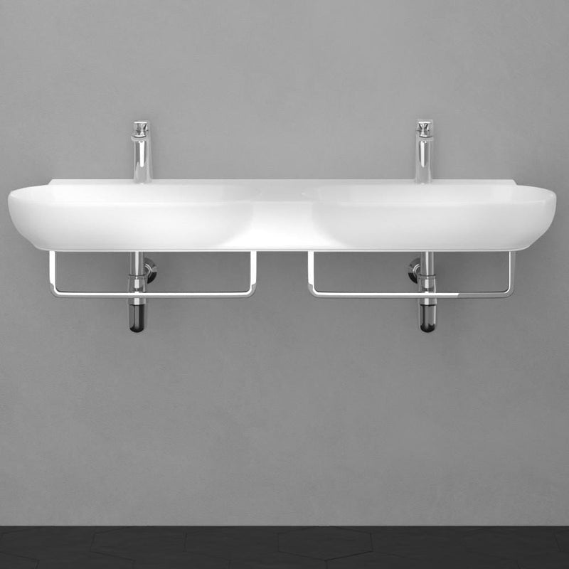 47" Kincaid Wall-Mount Vitreous China Double-Bowl Sink with Steel Towel Bars