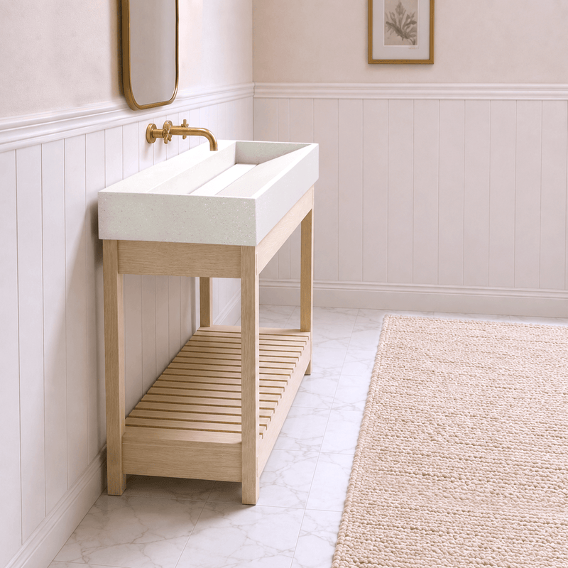 47" Thorold Rectangular Cast Concrete Vessel Sink with Wood Stand - White Sandstone