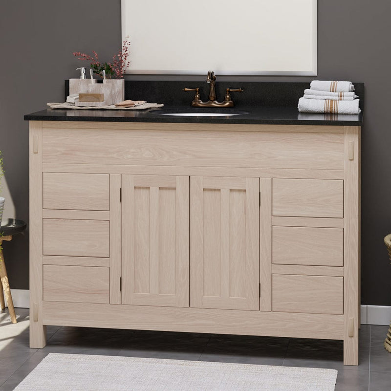 Magnus 138867 48" Mission 6 Drawer Unfinished Red Oak Vanity for Undermount Sink - Double Door - 34" Height