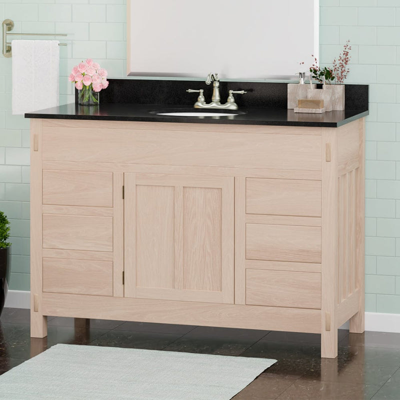 Magnus 138883 48" Mission 6 Drawer Unfinished Red Oak Vanity for Undermount Sink - Single Door - 34" Height