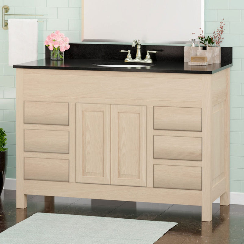 Magnus 148485 48" Vippis Unfinished 6 Drawer Red Oak Raised Panel Vanity for Undermount Sink - 34" Height