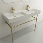 48" Wanchen Fireclay Double-Bowl Console Bathroom Sink with Steel Stand