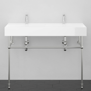 48" Wanchen Fireclay Double-Bowl Console Bathroom Sink with Steel Stand