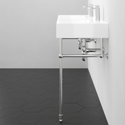 48" Wanchen Fireclay Double-Bowl Console Bathroom Sink with Steel Stand
