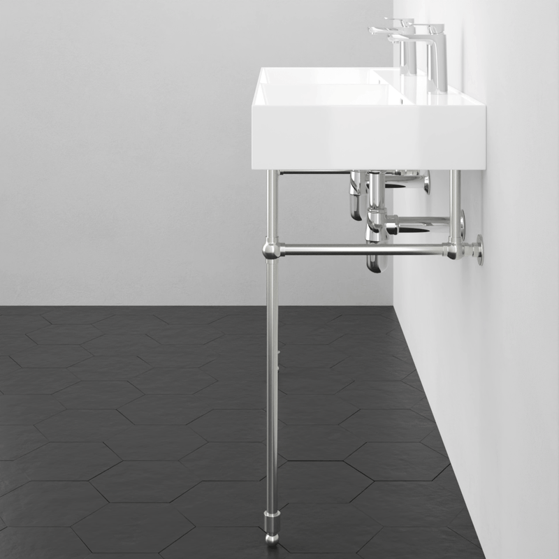 48" Wanchen Fireclay Double-Bowl Console Bathroom Sink with Steel Stand