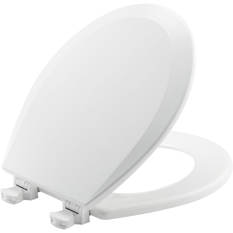 Bemis Round Enameled Wood Toilet Seat in White with Easy-Clean & Change Hinge