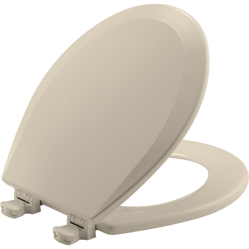 Bemis Round Enameled Wood Toilet Seat in Almond with Easy-Clean & Change Hinge