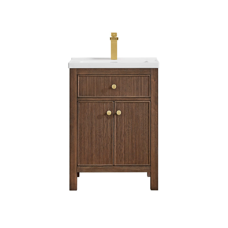 Altair 567024-BK-WH-NM Cerrito 24" Brown Brushed Oak Freestanding Single Sink Bathroom Vanity with White Artificial Stone Top