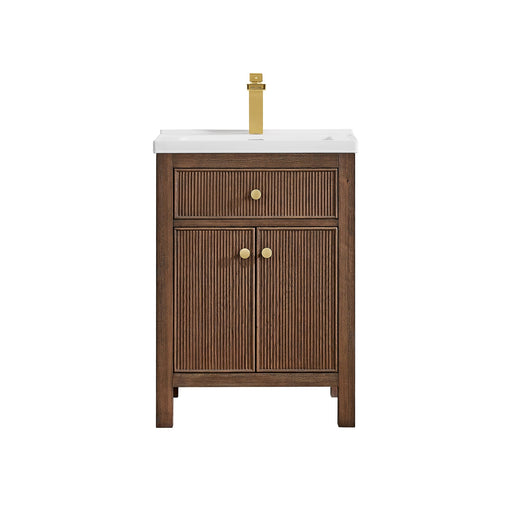 Altair 567024-BK-WH-NM Cerrito 24" Brown Brushed Oak Freestanding Single Sink Bathroom Vanity with White Artificial Stone Top