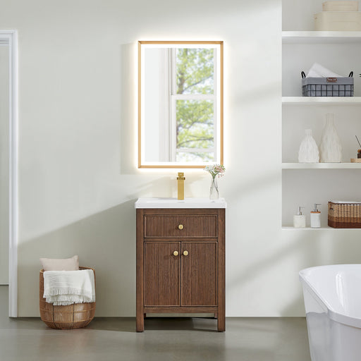 Altair 567024-BK-WH-NM Cerrito 24" Brown Brushed Oak Freestanding Single Sink Bathroom Vanity with White Artificial Stone Top - view 2