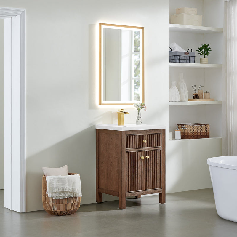 Altair 567024-BK-WH-NM Cerrito 24" Brown Brushed Oak Freestanding Single Sink Bathroom Vanity with White Artificial Stone Top - view 3