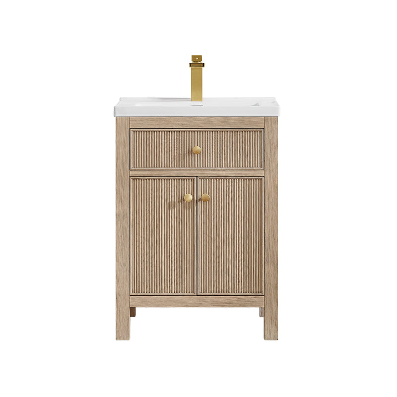 Altair 567024-NK-WH-NM Cerrito 24" Natural Oak Freestanding Single Sink Bathroom Vanity with White Artificial Stone Top