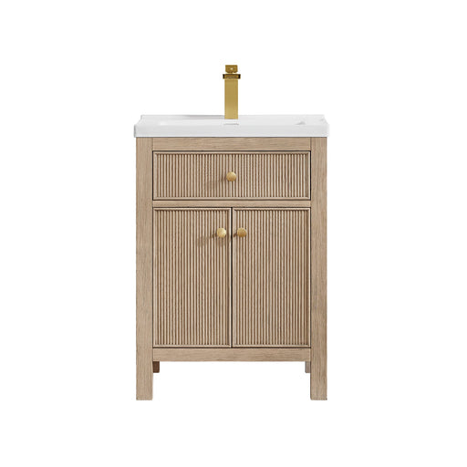 Altair 567024-NK-WH-NM Cerrito 24" Natural Oak Freestanding Single Sink Bathroom Vanity with White Artificial Stone Top