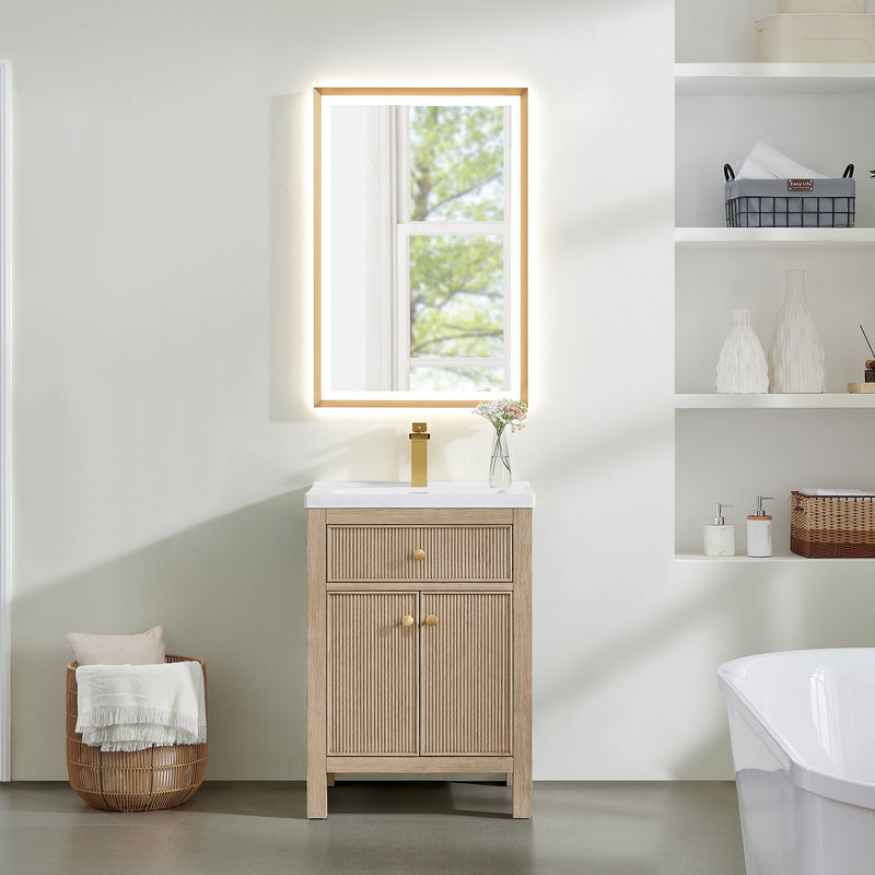 Altair 567024-NK-WH-NM Cerrito 24" Natural Oak Freestanding Single Sink Bathroom Vanity with White Artificial Stone Top - view 2