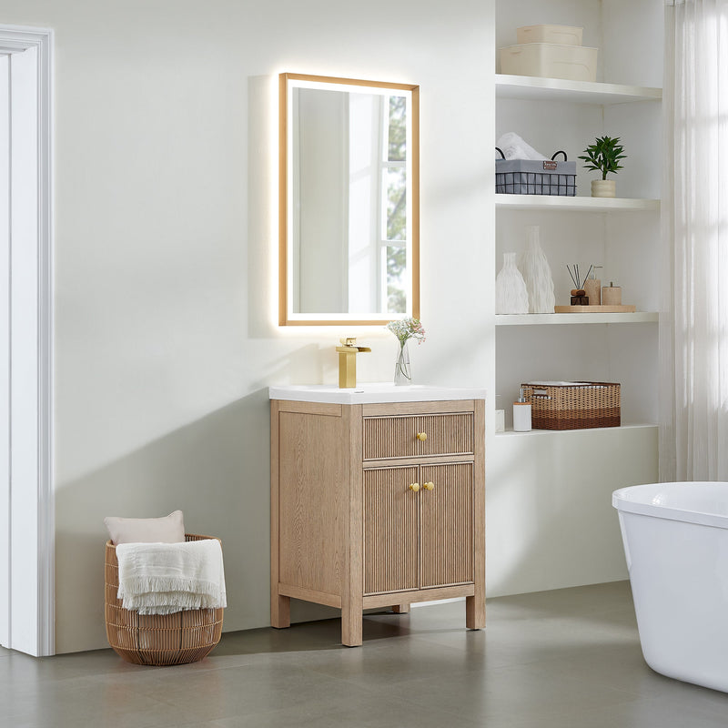 Altair 567024-NK-WH-NM Cerrito 24" Natural Oak Freestanding Single Sink Bathroom Vanity with White Artificial Stone Top - view 3