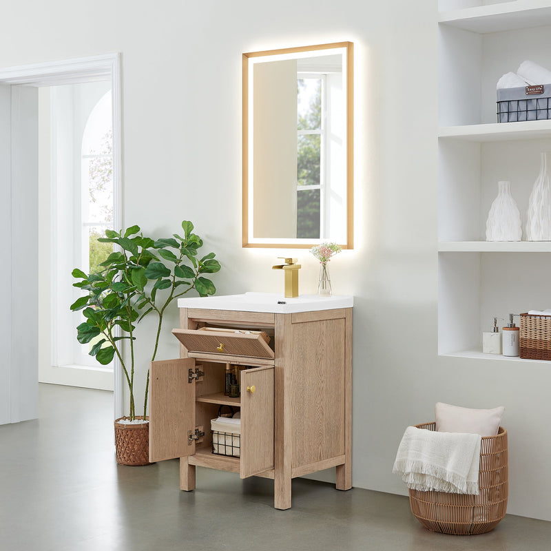 Altair 567024-NK-WH-NM Cerrito 24" Natural Oak Freestanding Single Sink Bathroom Vanity with White Artificial Stone Top - view 4
