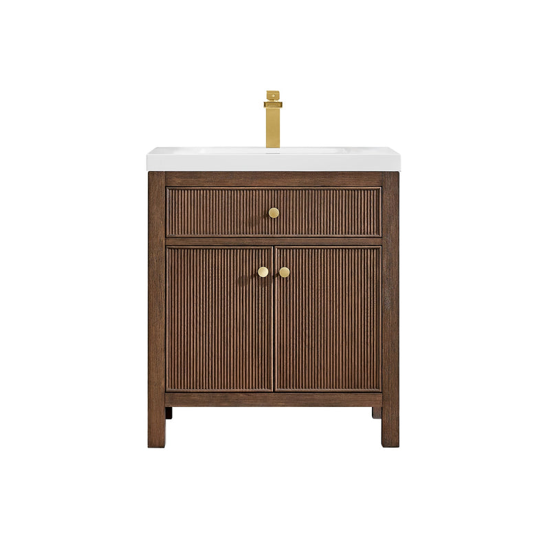 Altair 567030-BK-WH-NM Cerrito 30" Brown Brushed Oak Freestanding Single Sink Bathroom Vanity with White Artificial Stone Top