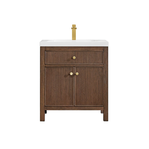 Altair 567030-BK-WH-NM Cerrito 30" Brown Brushed Oak Freestanding Single Sink Bathroom Vanity with White Artificial Stone Top