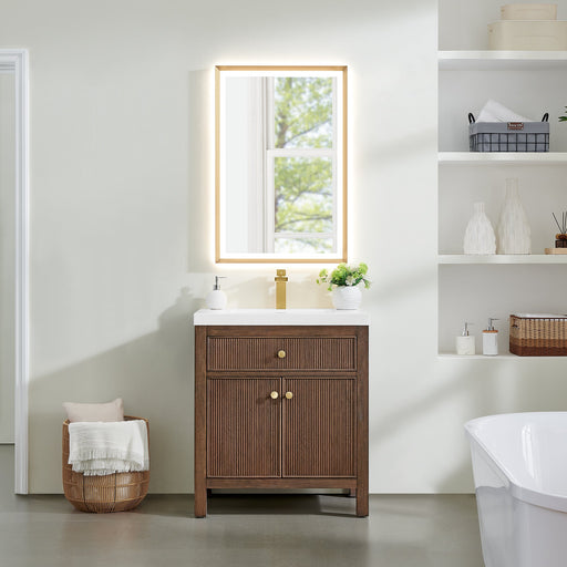 Altair 567030-BK-WH-NM Cerrito 30" Brown Brushed Oak Freestanding Single Sink Bathroom Vanity with White Artificial Stone Top - view 2