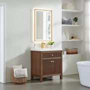 Altair 567030-BK-WH-NM Cerrito 30" Brown Brushed Oak Freestanding Single Sink Bathroom Vanity with White Artificial Stone Top - view 3