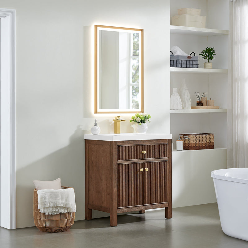 Altair 567030-BK-WH-NM Cerrito 30" Brown Brushed Oak Freestanding Single Sink Bathroom Vanity with White Artificial Stone Top - view 3