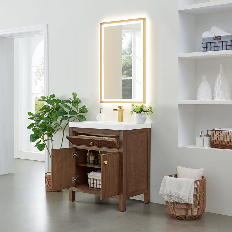 Altair 567030-BK-WH-NM Cerrito 30" Brown Brushed Oak Freestanding Single Sink Bathroom Vanity with White Artificial Stone Top - view 4