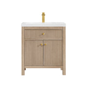 Altair 567030-NK-WH-NM Cerrito 30" Natural Oak Freestanding Single Sink Bathroom Vanity with White Artificial Stone Top