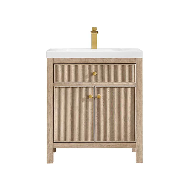 Altair 567030-NK-WH-NM Cerrito 30" Natural Oak Freestanding Single Sink Bathroom Vanity with White Artificial Stone Top