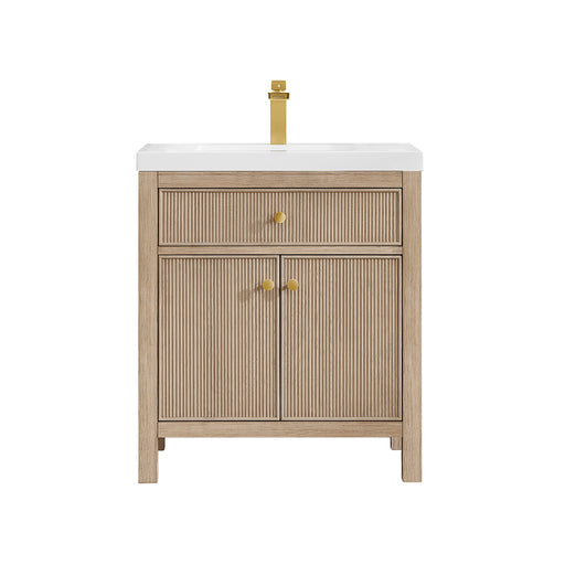 Altair 567030-NK-WH-NM Cerrito 30" Natural Oak Freestanding Single Sink Bathroom Vanity with White Artificial Stone Top