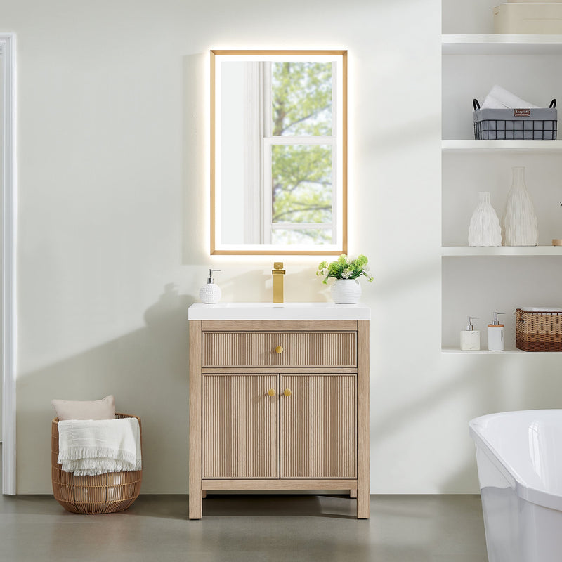 Altair 567030-NK-WH-NM Cerrito 30" Natural Oak Freestanding Single Sink Bathroom Vanity with White Artificial Stone Top - view 2