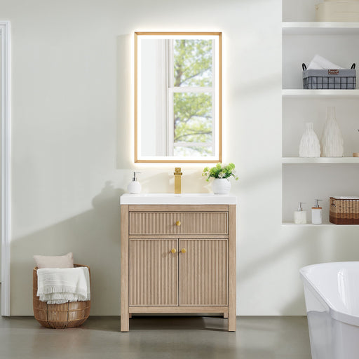 Altair 567030-NK-WH-NM Cerrito 30" Natural Oak Freestanding Single Sink Bathroom Vanity with White Artificial Stone Top - view 2