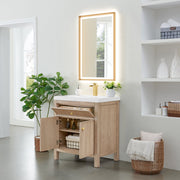 Altair 567030-NK-WH-NM Cerrito 30" Natural Oak Freestanding Single Sink Bathroom Vanity with White Artificial Stone Top - view 4