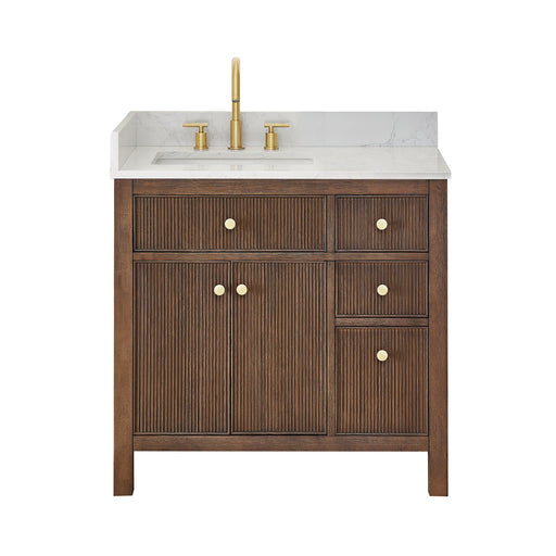 Altair 567036-BK-GW-NM Cerrito 36" Brown Brushed Oak Freestanding Single Sink Bathroom Vanity with Grain White Engineered Stone Top