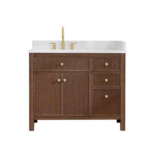 Altair 567042-BK-GW-NM Cerrito 42" Brown Brushed Oak Freestanding Single Sink Bathroom Vanity with Grain White Engineered Stone Top