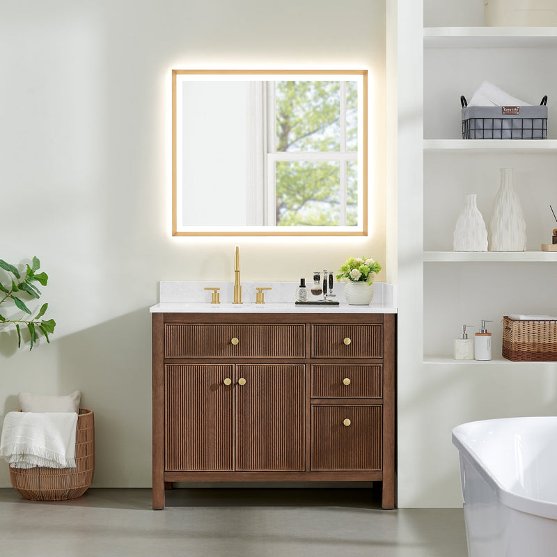 Altair 567042-BK-GW-NM Cerrito 42" Brown Brushed Oak Freestanding Single Sink Bathroom Vanity with Grain White Engineered Stone Top - view 2