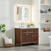 Altair 567042-BK-GW-NM Cerrito 42" Brown Brushed Oak Freestanding Single Sink Bathroom Vanity with Grain White Engineered Stone Top - view 3