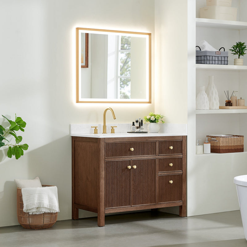 Altair 567042-BK-GW-NM Cerrito 42" Brown Brushed Oak Freestanding Single Sink Bathroom Vanity with Grain White Engineered Stone Top - view 3