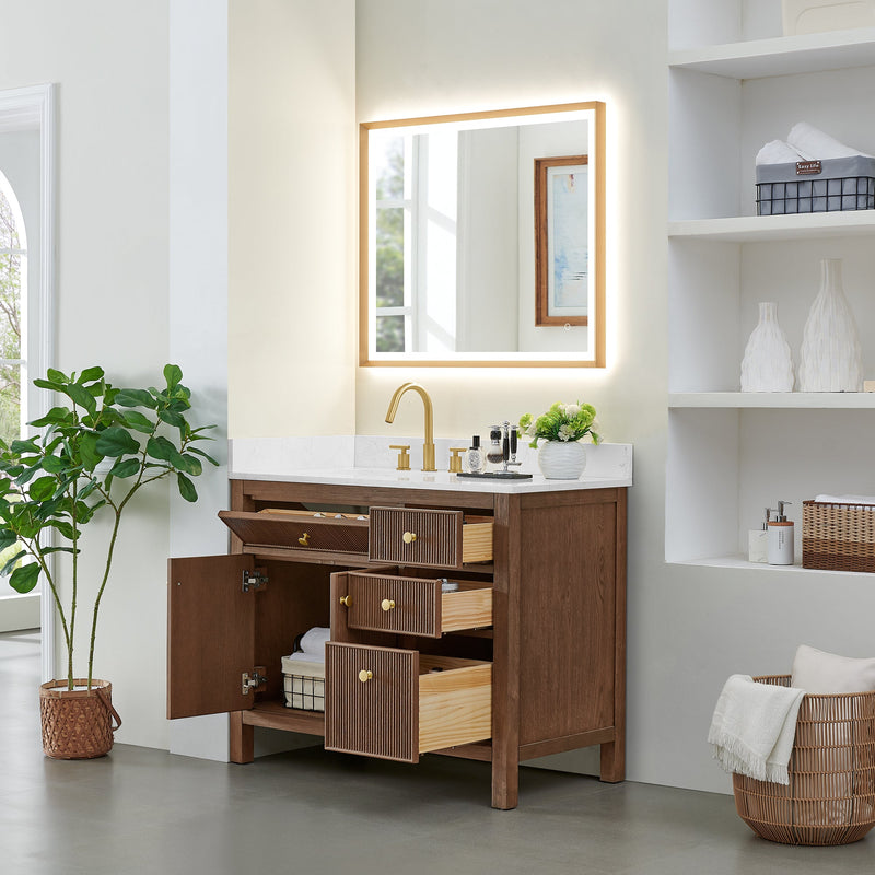 Altair 567042-BK-GW-NM Cerrito 42" Brown Brushed Oak Freestanding Single Sink Bathroom Vanity with Grain White Engineered Stone Top - view 4