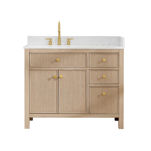 Altair 567042-NK-GW-NM Cerrito 42" Natural Oak Freestanding Single Sink Bathroom Vanity with Grain White Engineered Stone Top