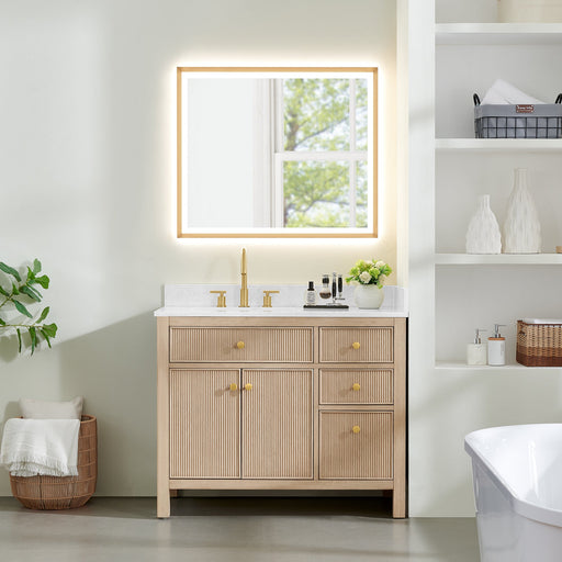 Altair 567042-NK-GW-NM Cerrito 42" Natural Oak Freestanding Single Sink Bathroom Vanity with Grain White Engineered Stone Top - view 2
