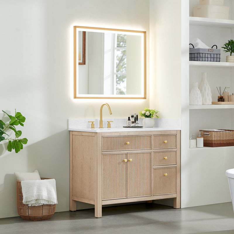 Altair 567042-NK-GW-NM Cerrito 42" Natural Oak Freestanding Single Sink Bathroom Vanity with Grain White Engineered Stone Top - view 3