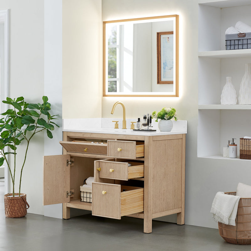 Altair 567042-NK-GW-NM Cerrito 42" Natural Oak Freestanding Single Sink Bathroom Vanity with Grain White Engineered Stone Top - view 4